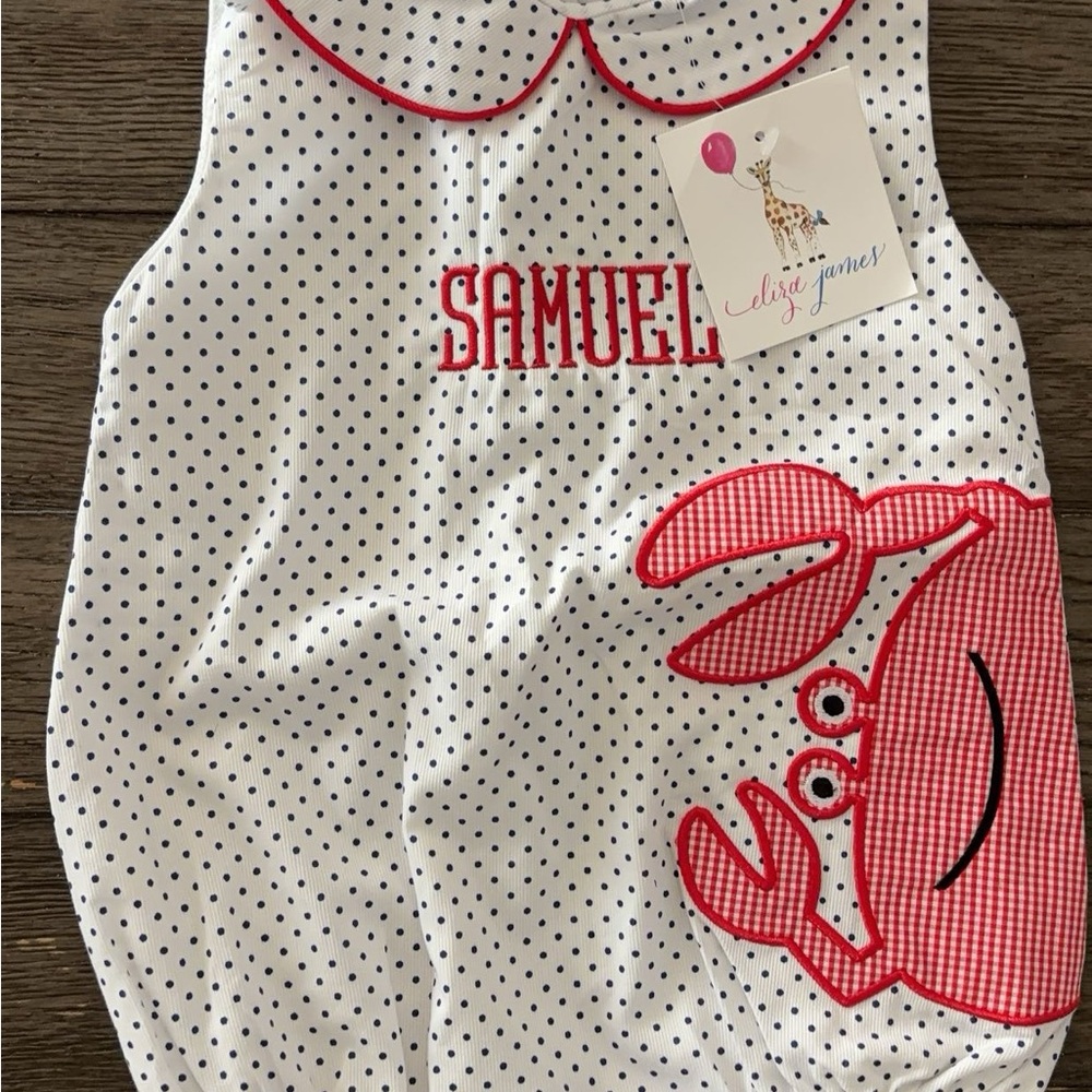 Samuel monogram! Adorable White and Red Crab onesie NWT